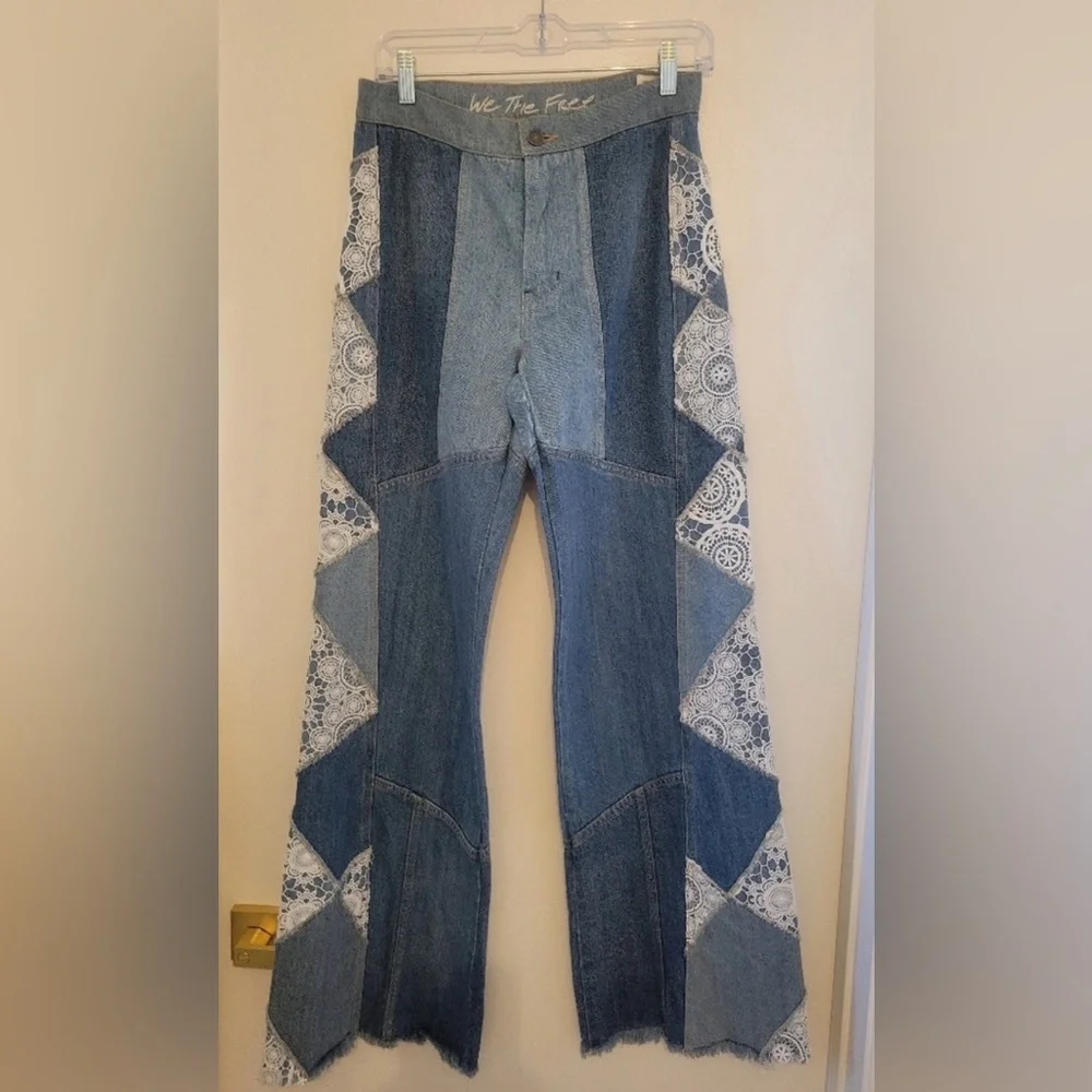 NWOT Free People My Element Patchwork Wide Leg Jeans